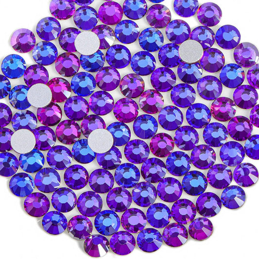 beadsland 144pcs Flat Back Crystal Rhinestones Round Gems for Nail Art and Craft Glue Fix, Purple Velvet, 10mm, SS50/144pcs