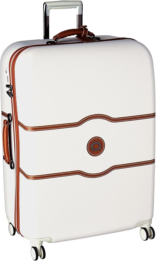 DELSEY PARIS Chatelet Hard+ Hardside Luggage with Spinner Wheels, Champagne White, Checked-Large 28 Inch