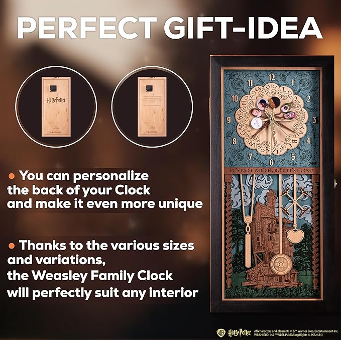ZE WOOD Weasley Family Harry Potter 3D Wall Clock - Unique Collectible Oak Brown Wooden Clock, Silent Large Modern Rustic Decorative Home Decor for Harry Potter Fans, Mother's Day Gift (5 spoons, XL)