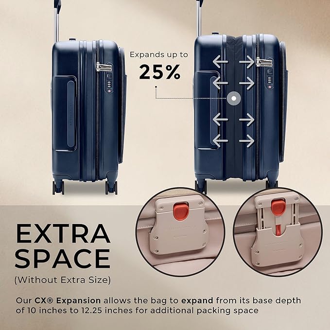 Briggs & Riley Essential 22" Carry-On Expandable Spinner - Carry On Luggage for Travel, Suitcases with Wheels, Hardside Rolling Bag for Men & Women, Front Pocket - Sympatico Collection, Navy