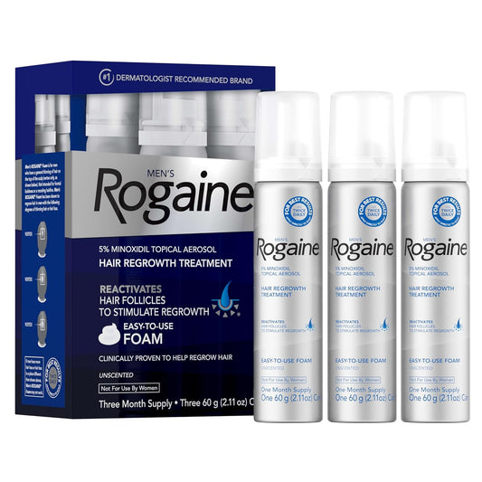 Men’s Rogaine 5% Minoxidil for Men Foam, Clinically Proven Regrowth for Thinning Hair, Topical Hair Loss Treatment, Unscented Topical Aerosol, Results in 8–16 Weeks, 3-Month Supply, 3 x 2.11 oz - Glowelle
