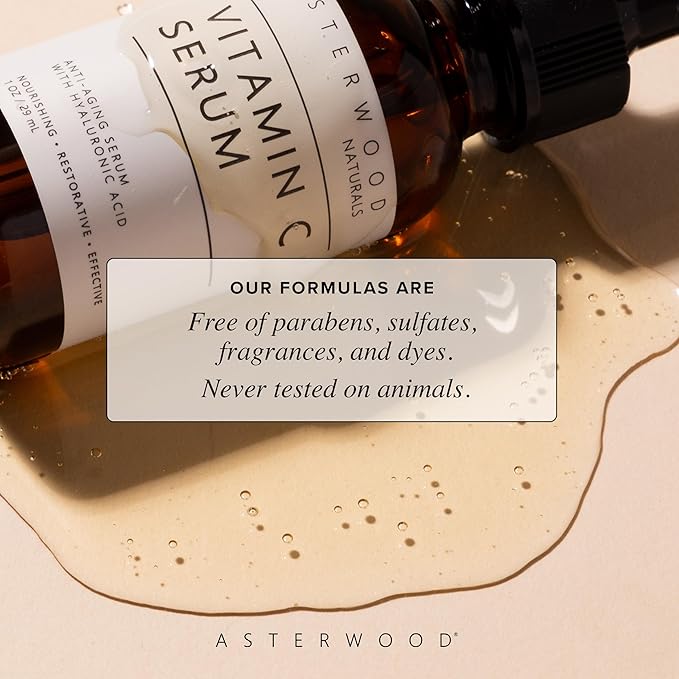 Asterwood Vitamin C Face Serum – with Hyaluronic Acid – Smoothing, Hydrating, Helps Support Healthy-Looking Skin Smoothness – Fragrance-Free – 8 Fl Oz