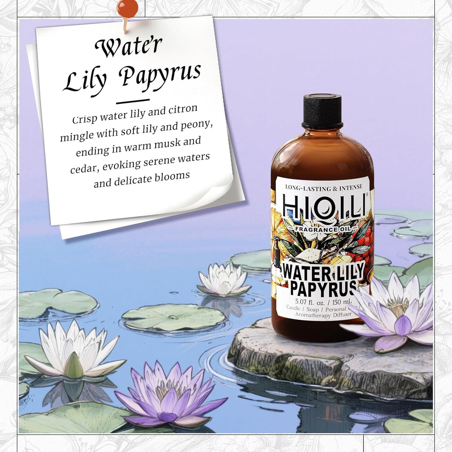 HIQILI Water Lily Papyrus Fragrance Oil for DIY Soap, Inspired by ISY-Myake L.d'Isy, Perfume, Candle Making, Fresh Scents for Laundry Dryer Balls, Gifts- 5.07 Fl Oz