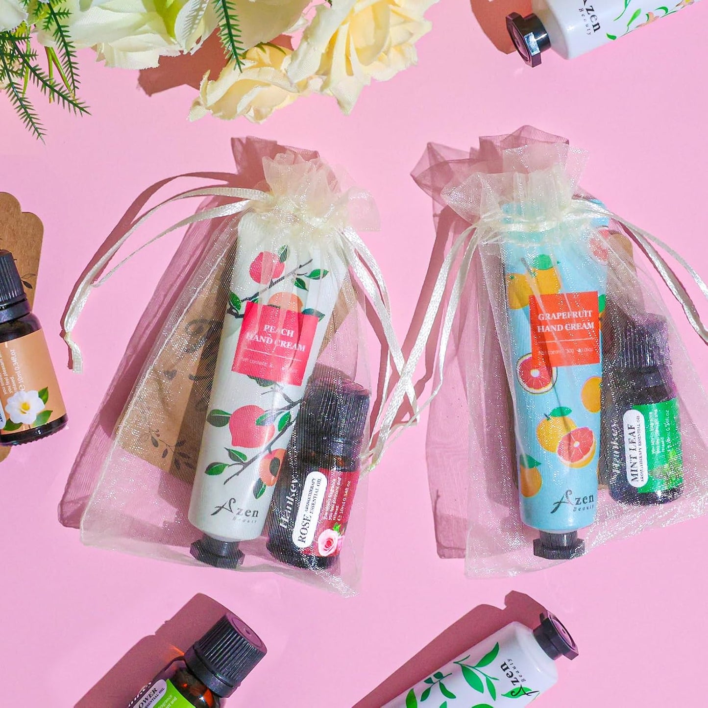 AZEN 30 Sets Bulk Gifts, Hand Cream and Essential Oils Bulk Set with Organza Bag Thank You Card, Baby Shower Wedding Gifts for Guests, Bridal Wedding Favors for Guests,Thank You Gifts for Women - Glowelle