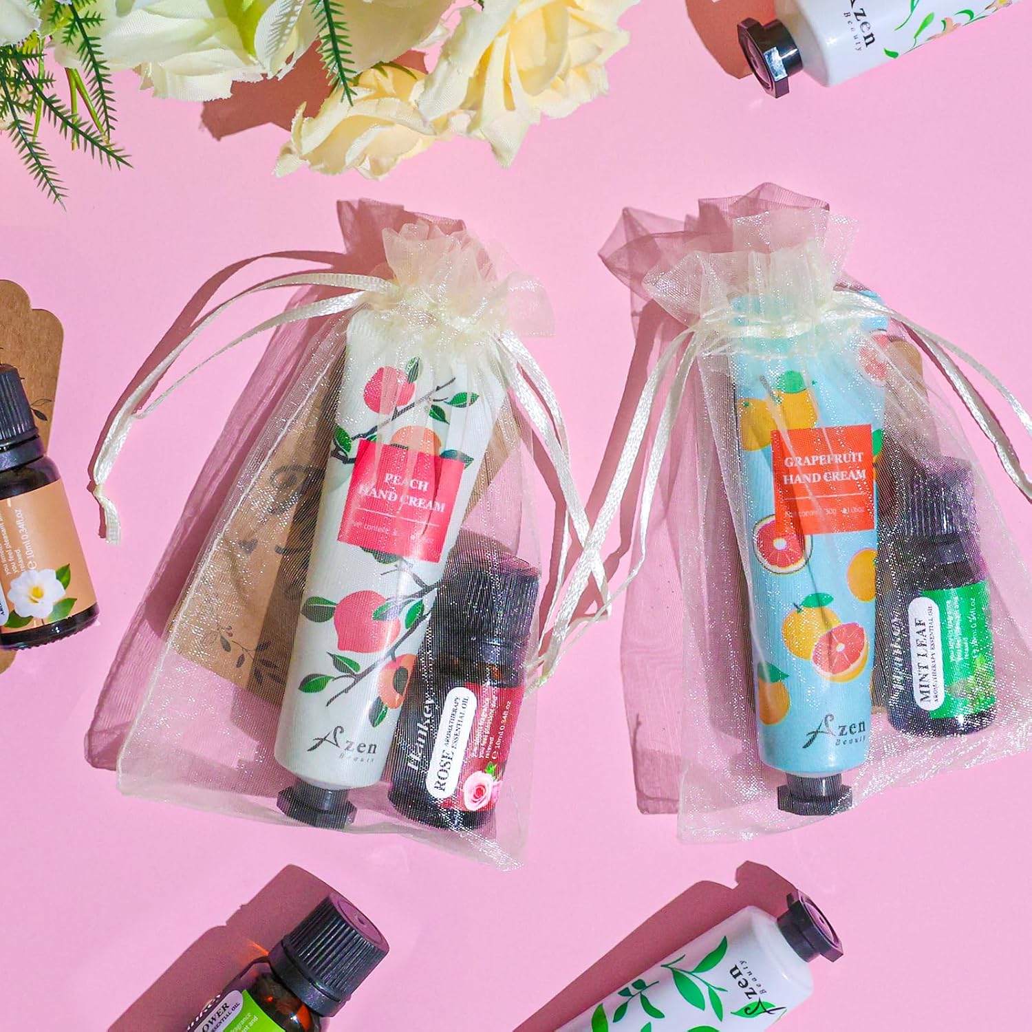 AZEN 30 Sets Bulk Gifts, Hand Cream and Essential Oils Bulk Set with Organza Bag Thank You Card, Baby Shower Wedding Gifts for Guests, Bridal Wedding Favors for Guests,Thank You Gifts for Women - Glowelle