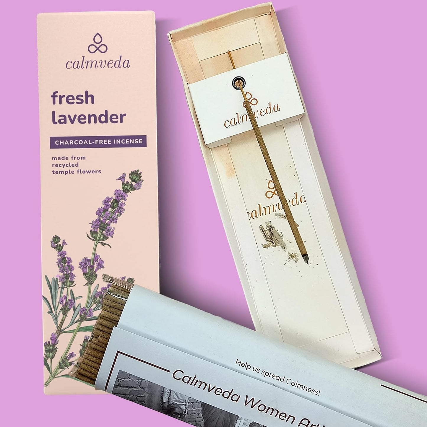 Fresh Lavender Incense for Calming - 80 Charcoal Free Incense Sticks, Made from Upcycled Flowers | Organic Incense Sticks Non Toxic | Use for Relaxation & Improves Sleep - Glowelle