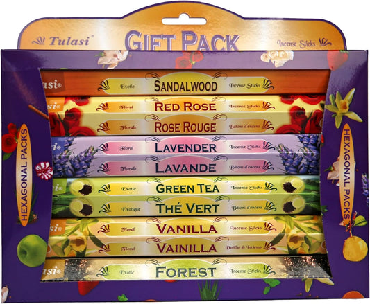 Tulasi Incense Sticks with Natural Oils Set of 6 Fragrances (120 Sticks) Hand Rolled Incense Sticks, Calming Home Aromatherapy, Meditation, Relaxing, Mixed Scents with Natural Oils - Glowelle