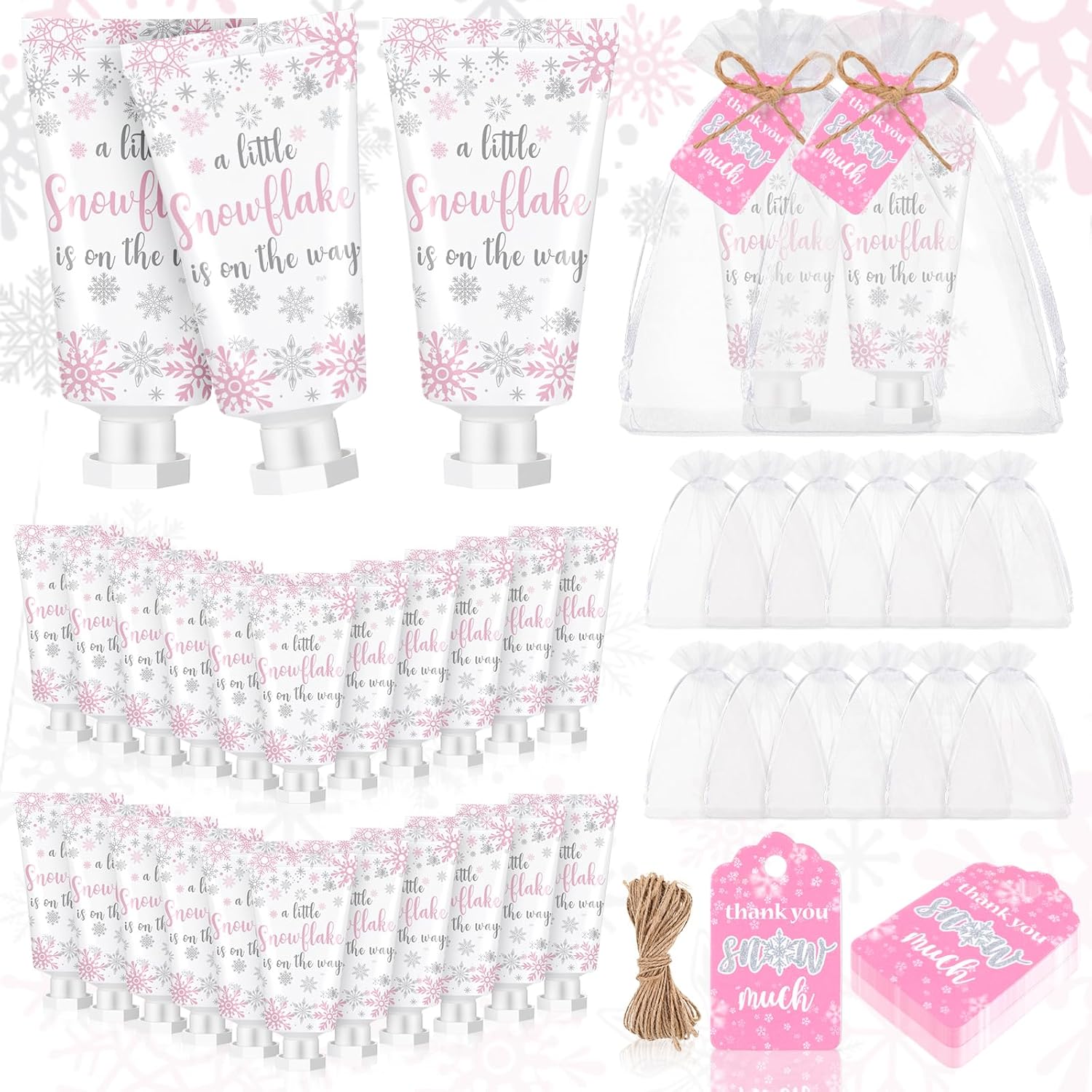 48 Sets Baby Shower Hand Cream Party Favors for Guests Christmas Hand Cream Gift Bulk Travel Size Lotion Set for Wedding Christmas(Snowflake) - Glowelle