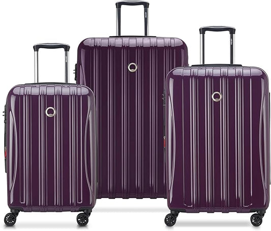 DELSEY PARIS Helium Aero Hardside Expandable Luggage with Spinner Wheels, Plum, 3-Piece Set (21/24/28)