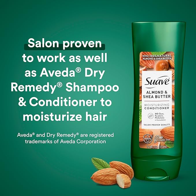 Suave Shampoo and Conditioner Set, Almond & Shea Butter - Moisturizing Shampoo & Conditioner, Dry Hair Treatment, Scented, 12.6 Oz Ea (2 Piece Set)
