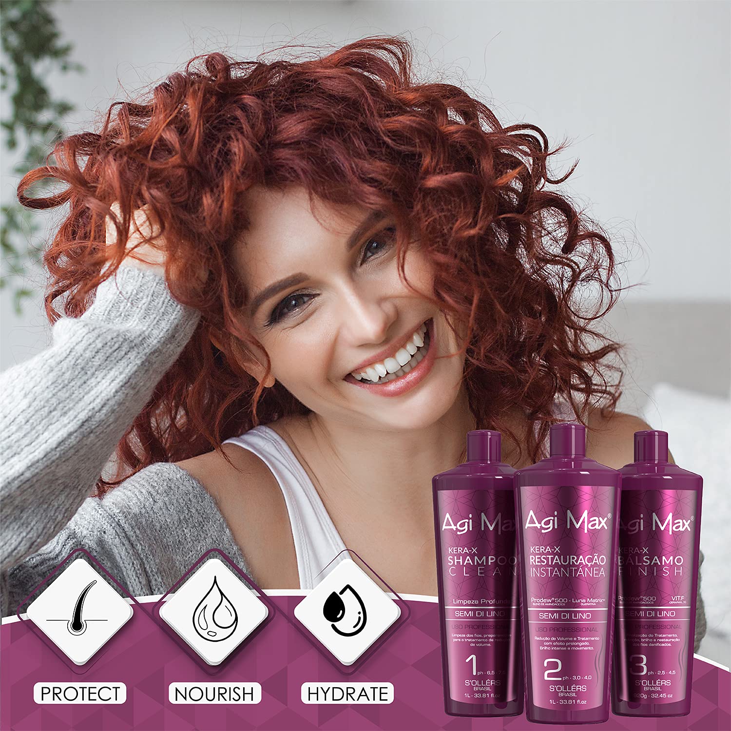 Brazilian Keratin Hair Treatment Kit 1000ml - 3 Steps - The Best Straightening! - Glowelle
