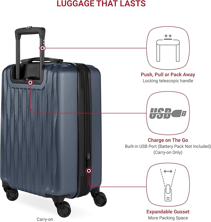 SwissGear 7272 Energie Hardside Expandable Luggage with Spinner Wheels, Navy, 3-Piece Set (19/24/27)