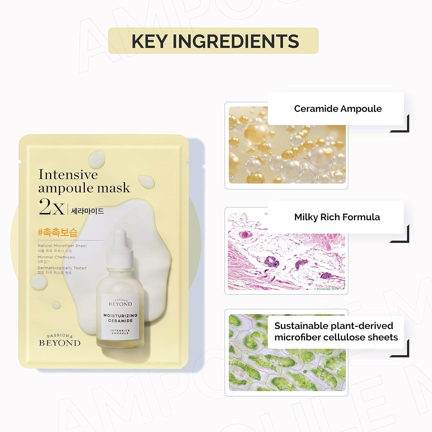 BEYOND Intensive Ampoule Mask 2X Ceramide for Hydrating and Moisturizing Care for Dry and Sensitive Skin - Hypoallergenic Facial Sheet Masks for Intensive Skin Hydration (25ml/0.85fl oz* 10 sheets)