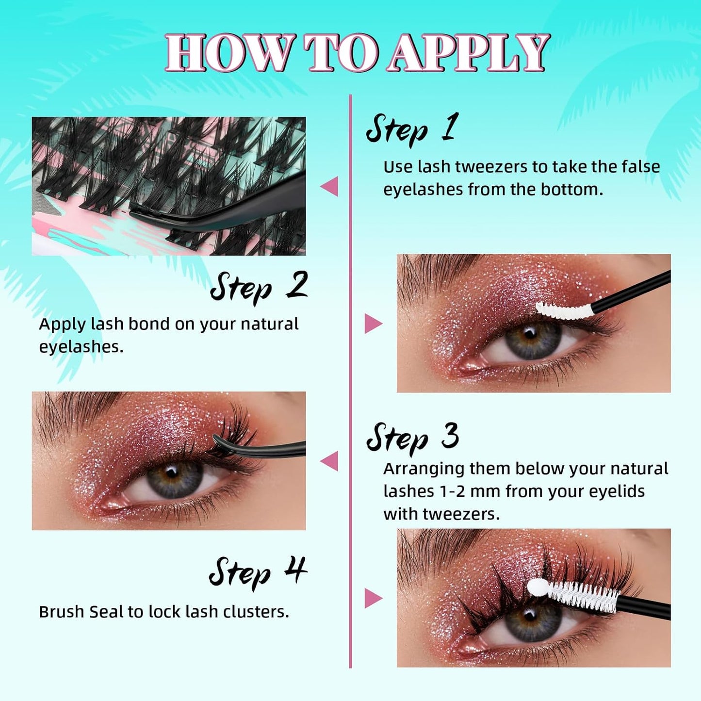 Lash Clusters Kit 144PCS Volume Eyelash Extension Kit with Lash White Bond and Seal,Eyelash Glue Remover and Applicator,Natural Lashes Premium Wide Stem Eyelashes Cluster Kit(Violet,D-Mix8-18mm) - Glowelle