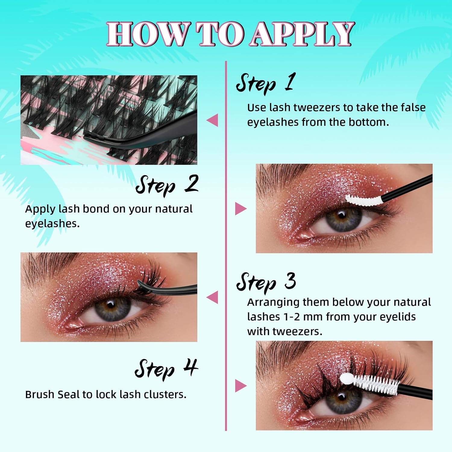 Lash Clusters Kit 144PCS Volume Eyelash Extension Kit with Lash White Bond and Seal,Eyelash Glue Remover and Applicator,Natural Lashes Premium Wide Stem Eyelashes Cluster Kit(Violet,D-Mix8-18mm) - Glowelle