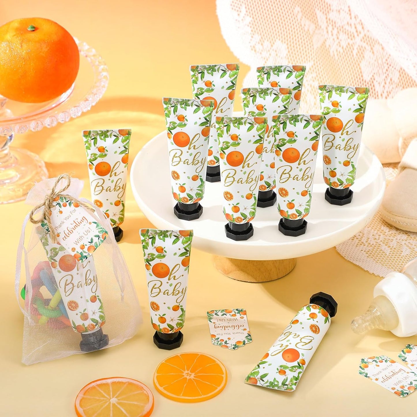 48 Sets Oh Baby Little Cutie Hand Cream Gifts Bulk Baby Shower Favors Travel Size Hand Lotion for Dry Cracked with Tags Organza Bags Shower Party Supplies for Guest Kids - Glowelle
