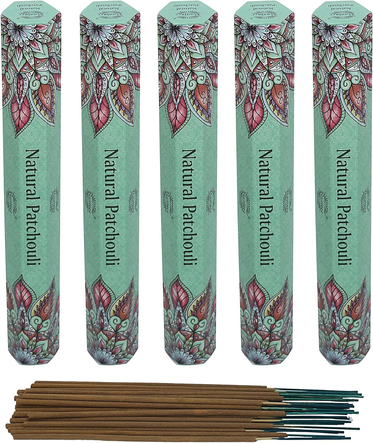Raajsee Incense Sticks Natural Patchouli 15 Sticks x 5 Pack -100% Pure Organic Hand Rolled Free from Chemicals -Perfect for Church Aromatherapy, Stress Relief, Meditation - Glowelle