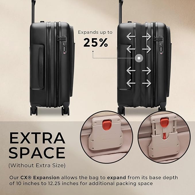 Briggs & Riley Essential 22" Carry-On Expandable Spinner - Carry On Luggage for Travel, Suitcases with Wheels, Hardside Rolling Bag for Men & Women, Front Pocket - Sympatico Collection, Black