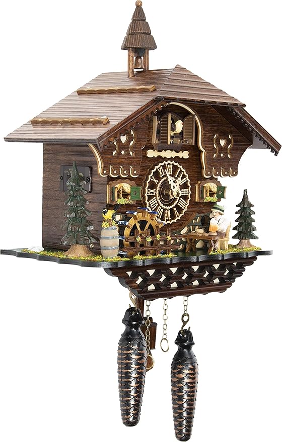 Cuckoo-Palace German Cuckoo Clock - The Brotzeit House - with Quartz Movement - 10.3 inches high - Black Forest Clock