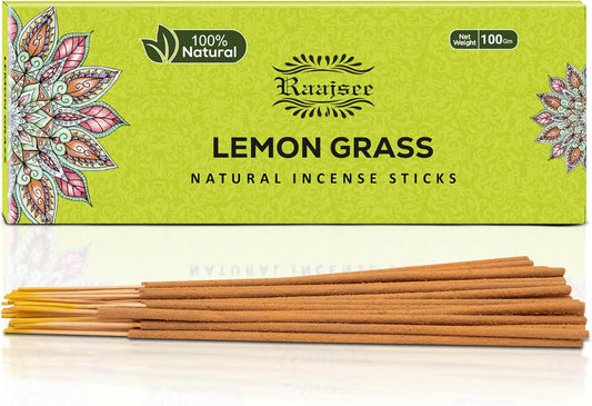 Raajsee Incense Sticks Lemon Grass 100 gm Pack-100% Pure Organic Natural Hand Rolled Free from Chemicals-Perfect for Church, Aromatherapy,Relaxation,Meditation,Positivity & Sensual Therapy - Glowelle