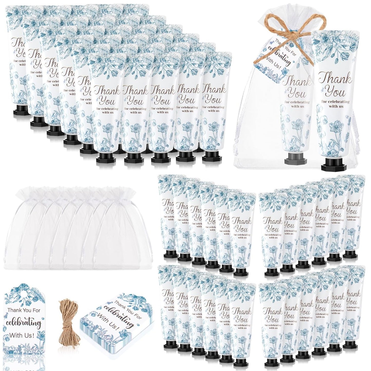 48 Sets Baby Shower Hand Cream Party Favors for Guests Gift Bulk Travel Size Hand Lotion Set for Baby Shower Wedding Christmas(Blue Flower) - Glowelle