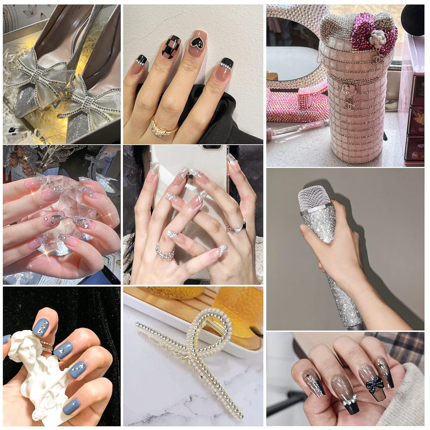 Beadsland 288pcs Flat Back Crystal Rhinestones Round Gems for Nail Art and Craft Glue Fix, Silver Hematite, SS34,7.1-7.3mm