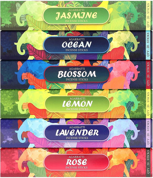 Incense Sticks Variety Pack 120 Sticks - Ocean Lavender Jasmine Rose Lemon Blossom for Aromatherapy,Relaxation Meditation,Yoga - Glowelle