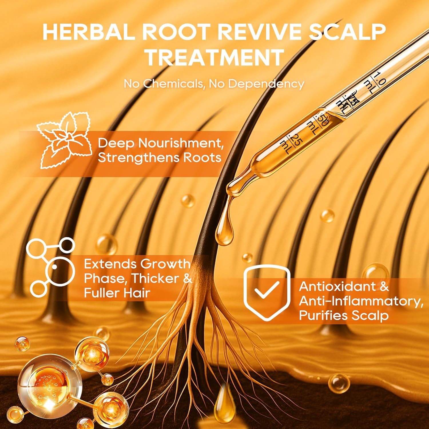 Women‘s Hair Growth Serum Oil, 100% Veganic Natural Herbal Extracts, Root Revive Visibly Thickening Fuller Hair, Follicle Stimulator Scalp Serum for Hair Loss/Shedding,Thin, Dry & Damaged Treatment - Glowelle