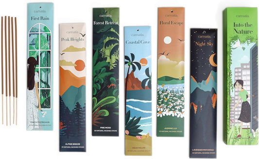 Carnatia Into The Nature Incense Sticks – Set of 6 Fresh, Earthy Scents for Stress Relief, Inner Peace & Clarity | Natural, Long-Lasting Aromas to Reconnect with The Earth Like Never Before! - Glowelle
