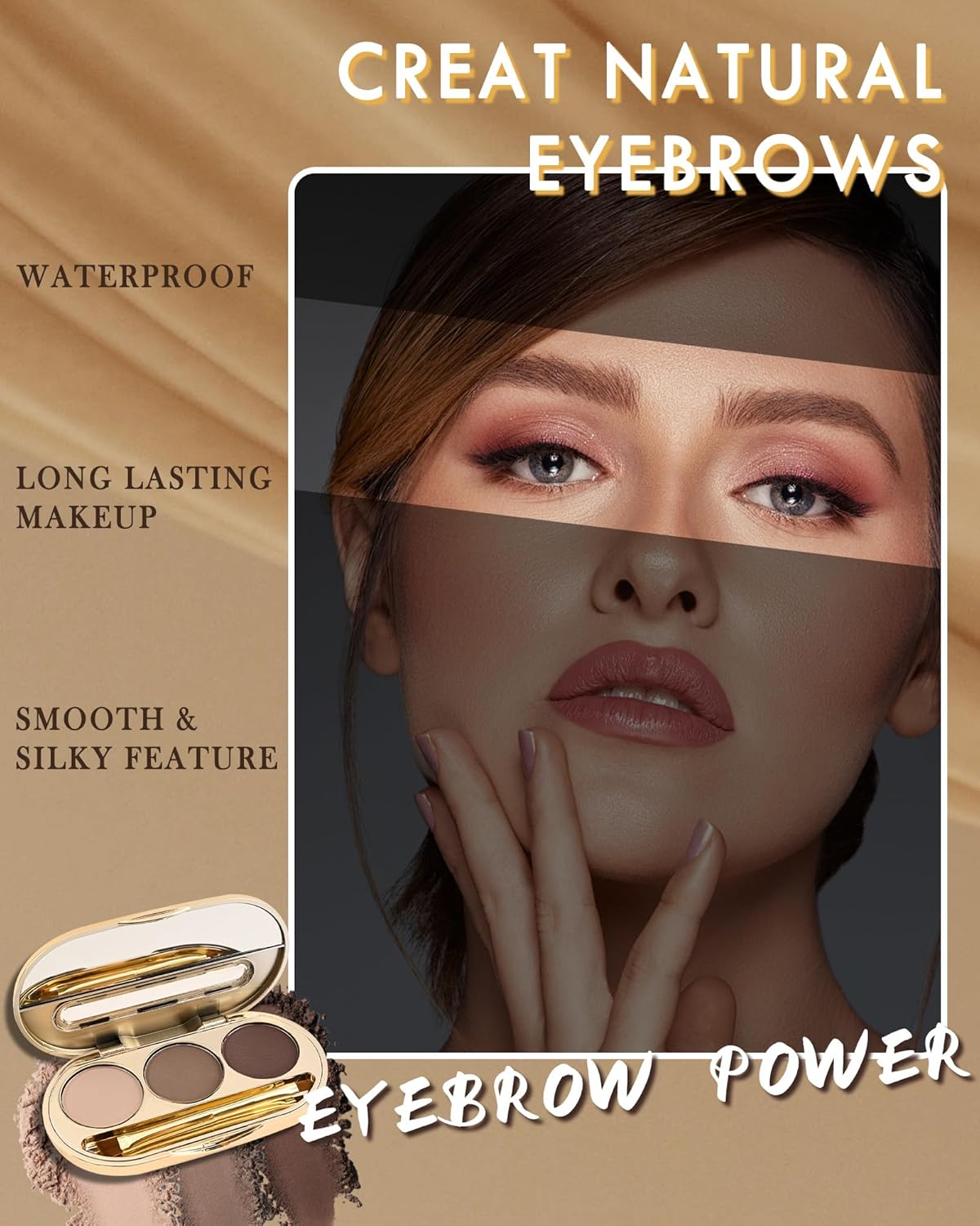 Eyebrow Powder Makeup Kit-3 Colors Eye Brow Tinting Powder Palette for Women Eyebrows Long-Lasting Waterproof, Dark Grey Black Brown Brow Filler, Enhance & Define Brows, With Mirror, Brow Tool -Set 02