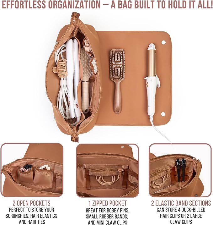 BAREFOOT CARIBOU Hair Tools Travel Bag and Heat Resistant Mat for Flat Irons, Straighteners, Curling Iron, and Haircare Accessories, 2-in-1 design, with Interior Pockets, Portable Organizer