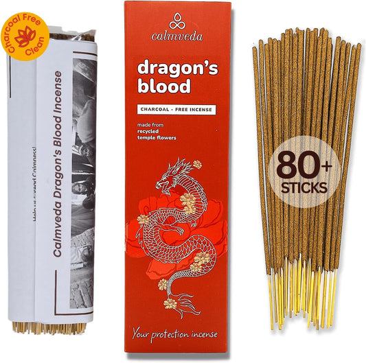 Peru Dragons Blood Incense Sticks - (80 Scented Sticks) Charcoal Free, Made from Upcycled Flowers | Sweet, Spicy & Ambery Notes | Protection Incense Sticks for Bad Energy Cleansing (Sangre de Grado) - Glowelle