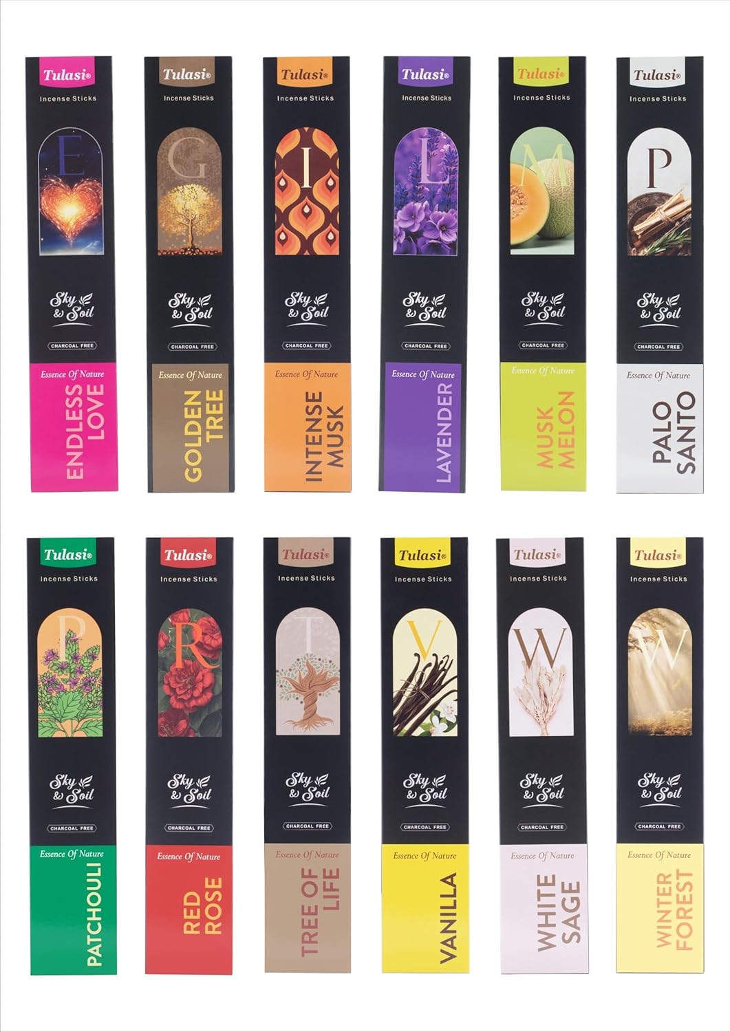 Tulasi Incense Sticks Gift Set – 144 Natural Scented Sticks (12 Fragrances) – Aromatherapy, Meditation, Yoga, Stress Relief, Air Purification – Long-Lasting Fragrance Gift Box (40g) - Glowelle