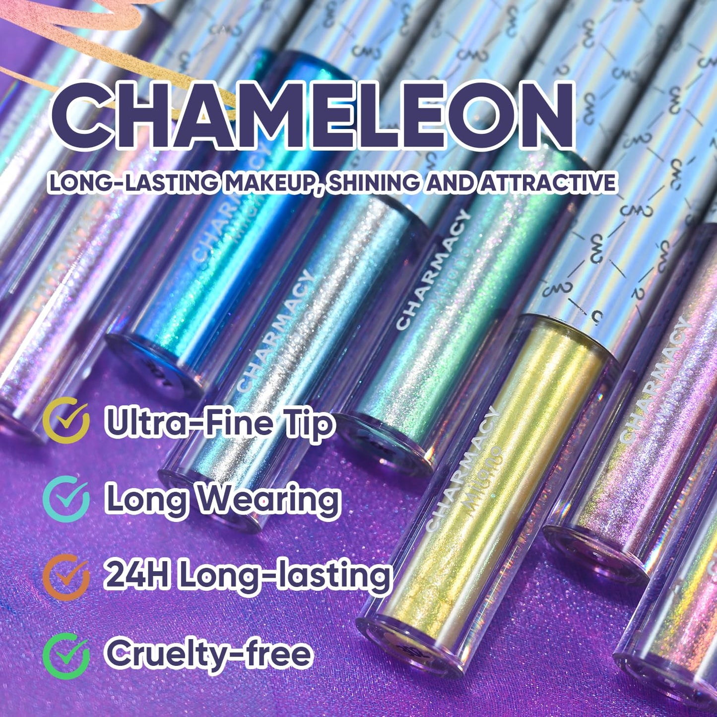 CHARMACY Chameleon Liquid Eyeliner, Liquid Glitter Eyeliner, Highly Pigmented, Metallic MultiColor Shifting waterproof Eyeliner, Ultra-Fine Tip, Longwearing, Smudge-proof (#308)