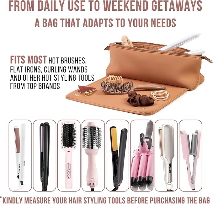 BAREFOOT CARIBOU Hair Tools Travel Bag and Heat Resistant Mat for Flat Irons, Straighteners, Curling Iron, and Haircare Accessories, 2-in-1 design, with Interior Pockets, Portable Organizer