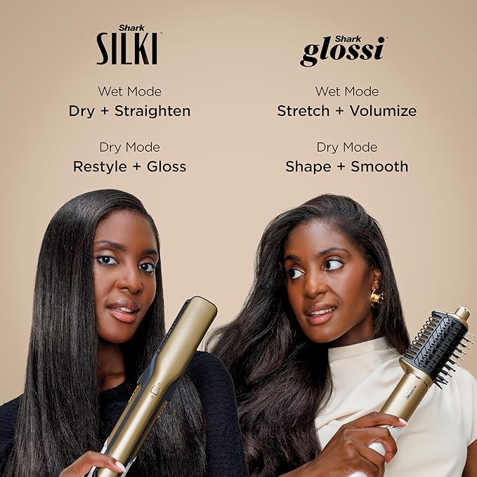 Shark Glam Ceramic & Powerful Air Styling & Drying System, with Silki Straightener & Shark Glossi Air Glosser, for Drying, Curling, Straightening & Glossing with Diffuser, HD6052S (Curly & Coily Hair)