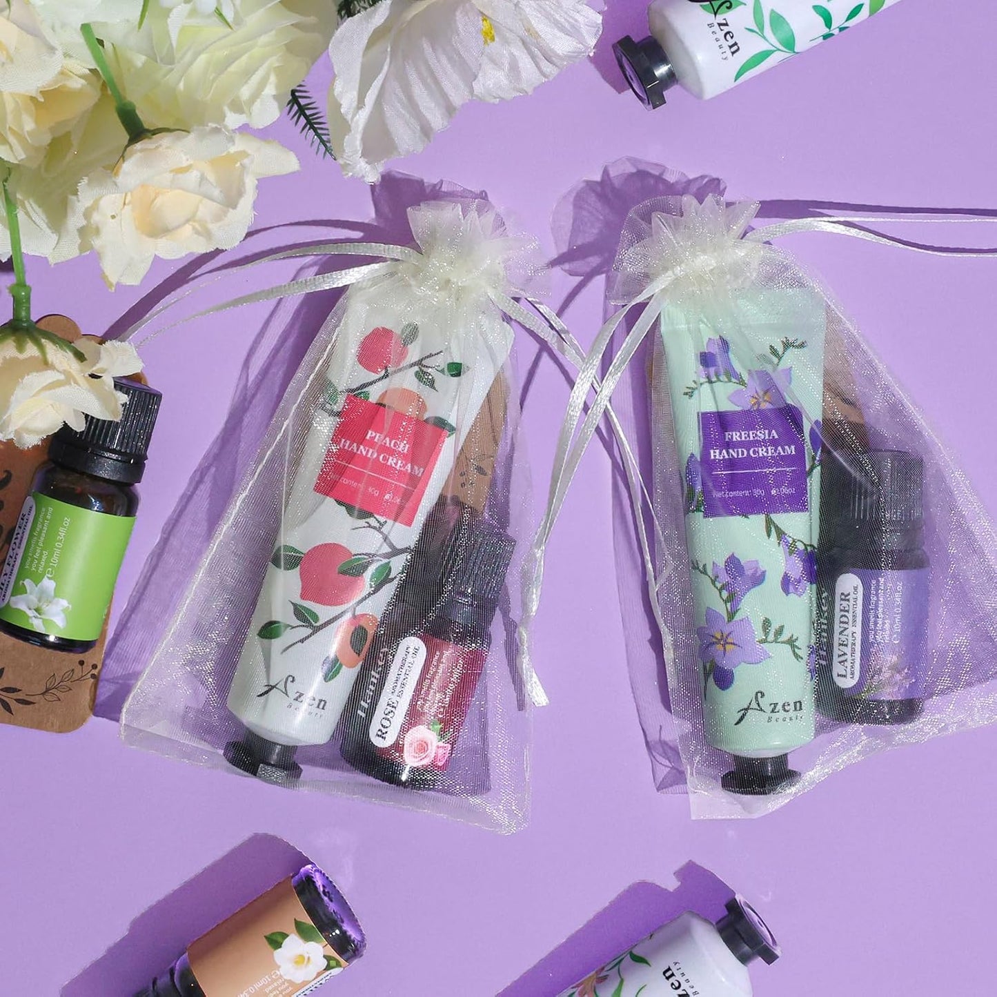 AZEN 30 Sets Bulk Gifts, Hand Cream and Essential Oils Bulk Set with Organza Bag Thank You Card, Baby Shower Wedding Gifts for Guests, Bridal Wedding Favors for Guests,Thank You Gifts for Women - Glowelle