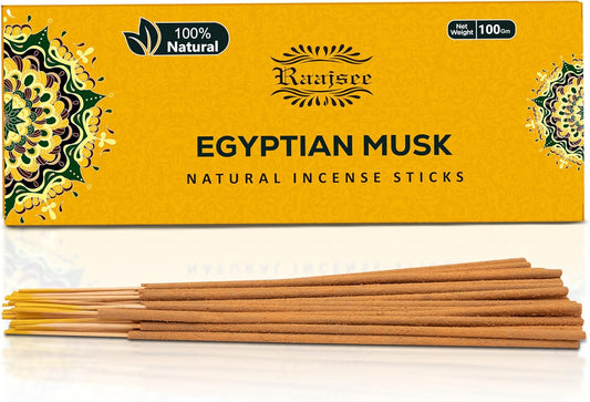 Raajsee Egyptian Musk Incense Sticks 100 Gm Pack-100% Pure Organic Natural Hand Rolled Free from Chemicals-for Church,Aroma Therapy,Relaxation,Meditation & Sensual Therapy - Glowelle
