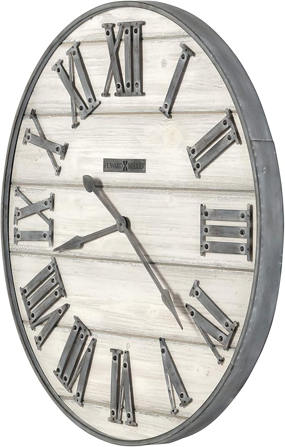 Howard Miller West Grove Oversized Gallery Wall Clock – Rustic Whitewashed Wooden Plank Design with Roman Numerals, Antique Farmhouse Décor, Battery Operated Oversized Style Statement Clock