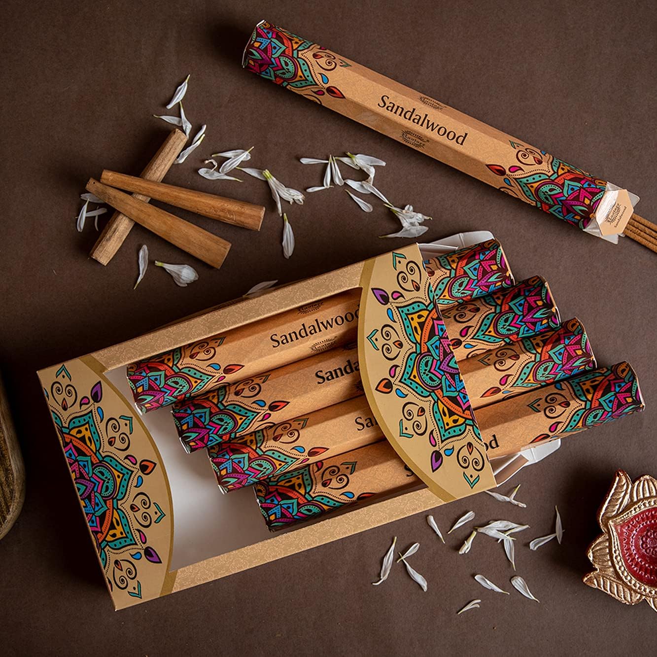 Raajsee Sandalwood Incense Sticks 15 Sticks x 5 Pack -100% Pure Insense Organic Natural- Hand Rolled Free from Chemicals - insent Stick Perfect for Church Aromatherapy, Stress Relief, Meditation - Glowelle