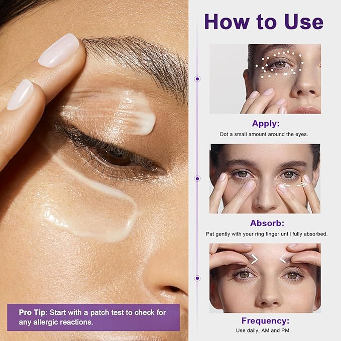 Eye Cream Anti Aging for Wrinkles with Peptide & Hyaluronic Acid for Fine Lines, Brightening Eye Moisturizer Cream for Women to Reduce Dark Circle with Niacinamide, Paraben Free 1.0 OZ (30g)