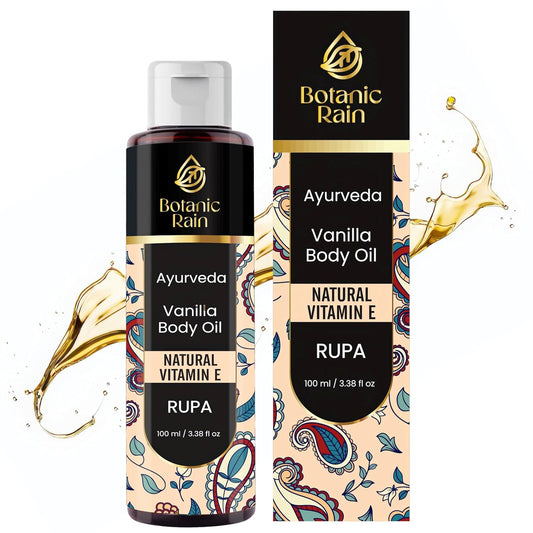 Ayurveda Vanilla Body Oil, Organic, Nourishing, & Hydrating Moisturiser for Dry, Flaky Crepey Skin - Fast Absorbing, Non-Greasy, Ayurvedic for Women & Men – 3.38 fl oz (1)