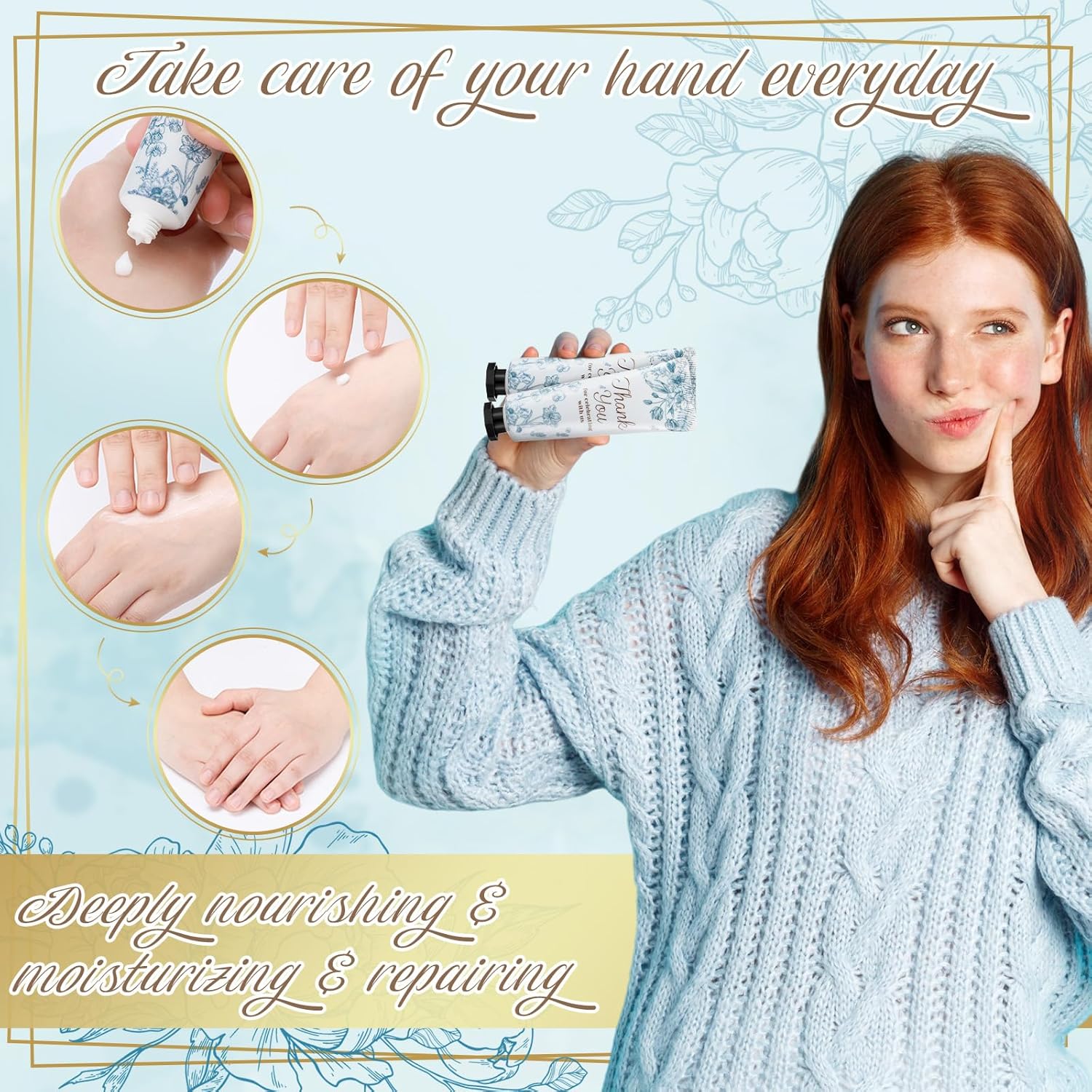 48 Sets Baby Shower Hand Cream Party Favors for Guests Gift Bulk Travel Size Hand Lotion Set for Baby Shower Wedding Christmas(Blue Flower) - Glowelle