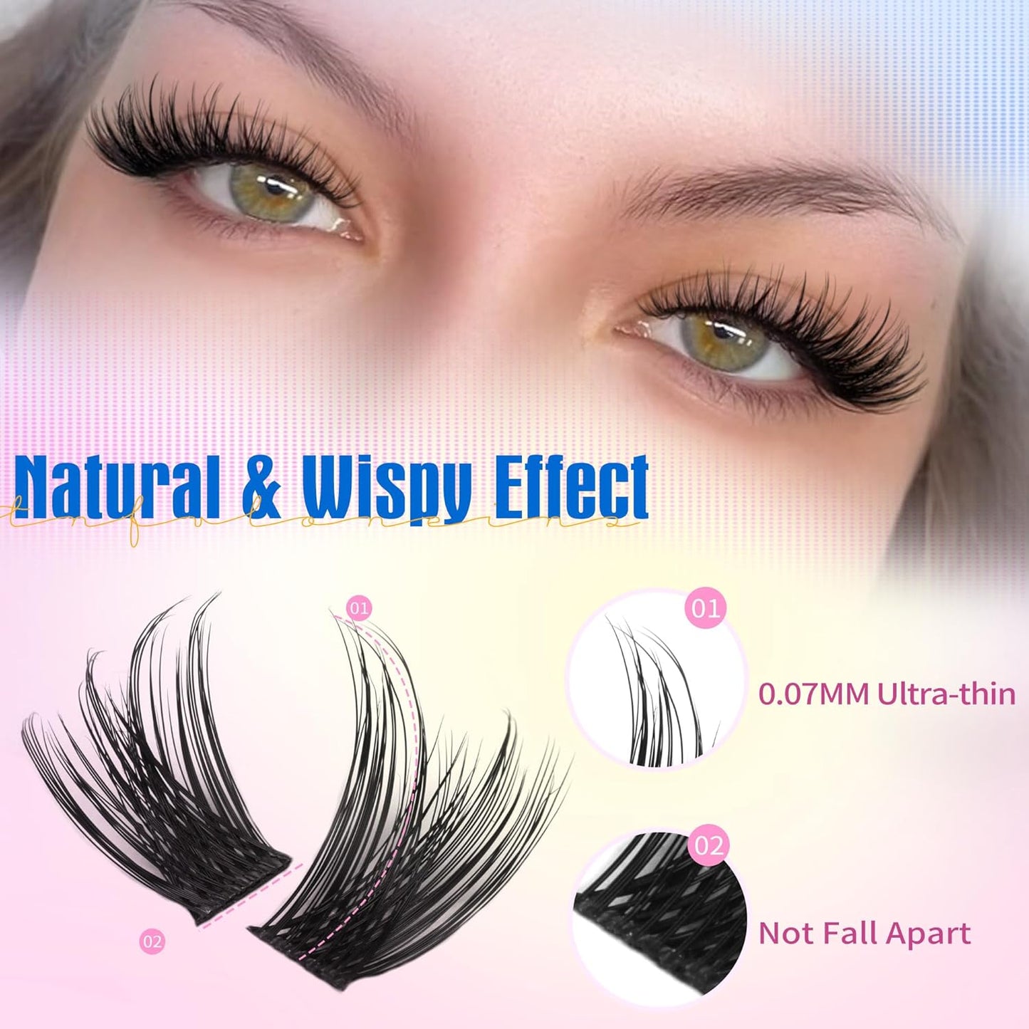 TNFVLONEINS Eyelash Clusters Wispy Cluster Eyelash Extensions Natural Lash Clusters C Curl Individual Lashes Fluffy Eye Lash Clusters Soft Lash Extension Fake Eyelashes - Glowelle