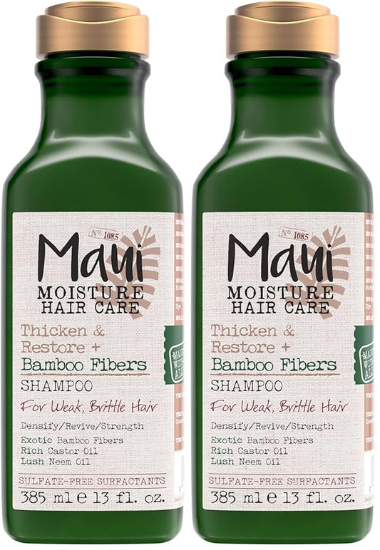 Maui Moisture Thicken & Restore + Bamboo Fibers Strengthening Shampoo to Soften Transitioning or Natural Hair & Renew Brittle Hair, Vegan, Silicone & Paraben-Free, 13 fl oz (Pack of 2)
