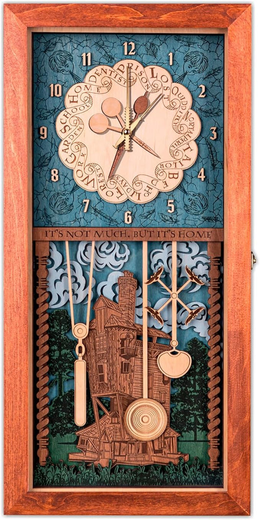 ZE WOOD Weasley Family Harry Potter 3D Wall Clock - Collectible Reddish Brown Wooden Clock, Silent Large Modern Rustic Decorative Home Decor for Harry Potter Fans, Mother's Day Gift (3 spoons, XL)