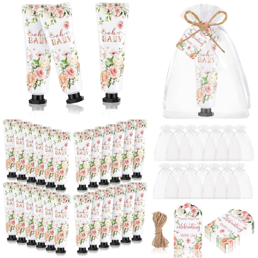 48 Sets Baby Shower Hand Cream Party Favors for Guests Gift Bulk Travel Size Hand Lotion Set for Baby Shower Wedding Christmas(Flower) - Glowelle