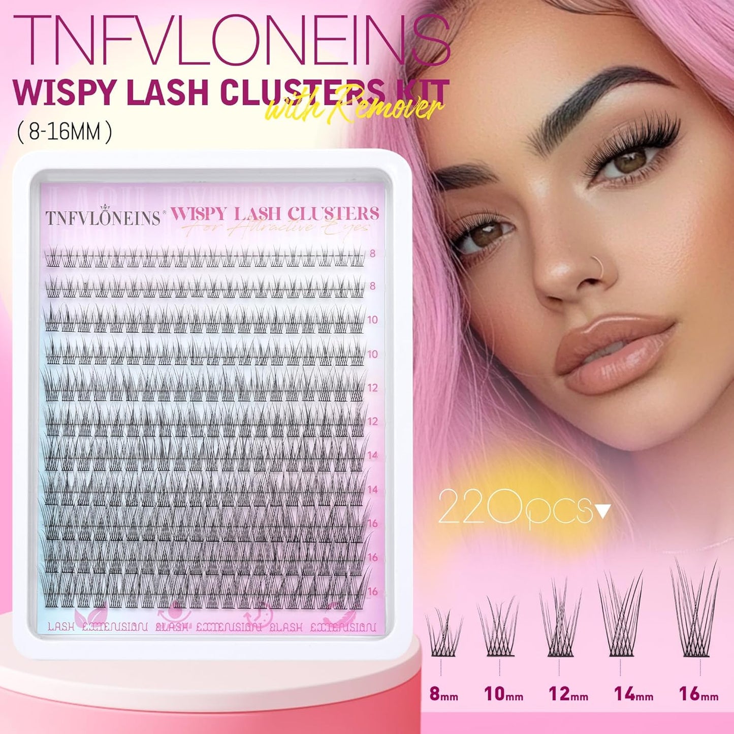 TNFVLONEINS Wispy Lash Clusters Kit 220Pcs Eyelash Extension Kit Natural Lash Extension Kit CC Volume Eyelash Clusters Short Individual Lashes Clusters 3D Eyelash Clusters Kit with Remover - Glowelle