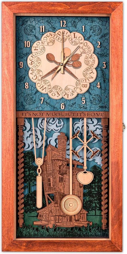 ZE WOOD Weasley Family Harry Potter 3D Wall Clock - Collectible Reddish Brown Wooden Clock, Silent Large Modern Rustic Decorative Home Decor for Harry Potter Fans, Mother's Day Gift (4 spoons, XL)