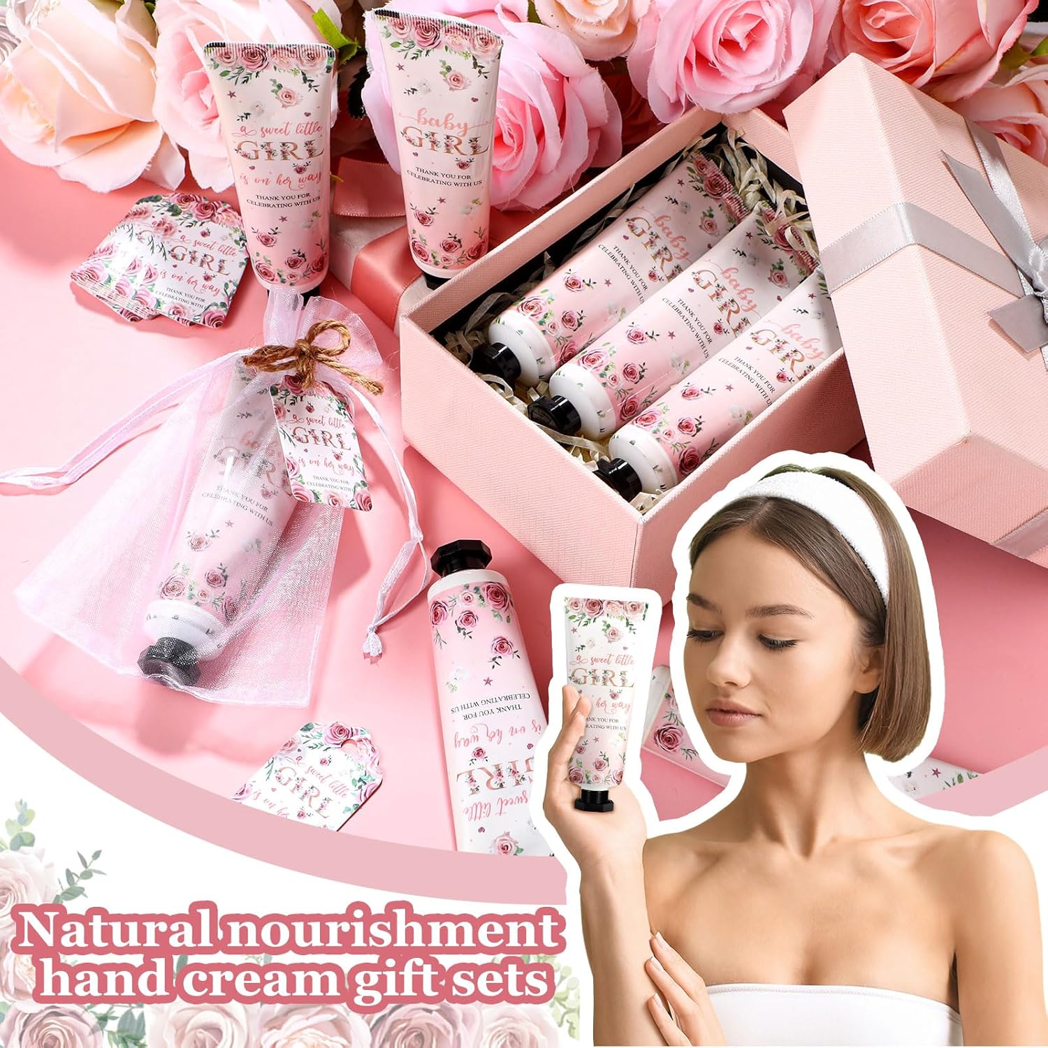 48 Sets Baby Shower Hand Cream Party Favors for Guests Gift Bulk Travel Size Hand Lotion Set for Baby Shower Wedding Christmas(Girl) - Glowelle